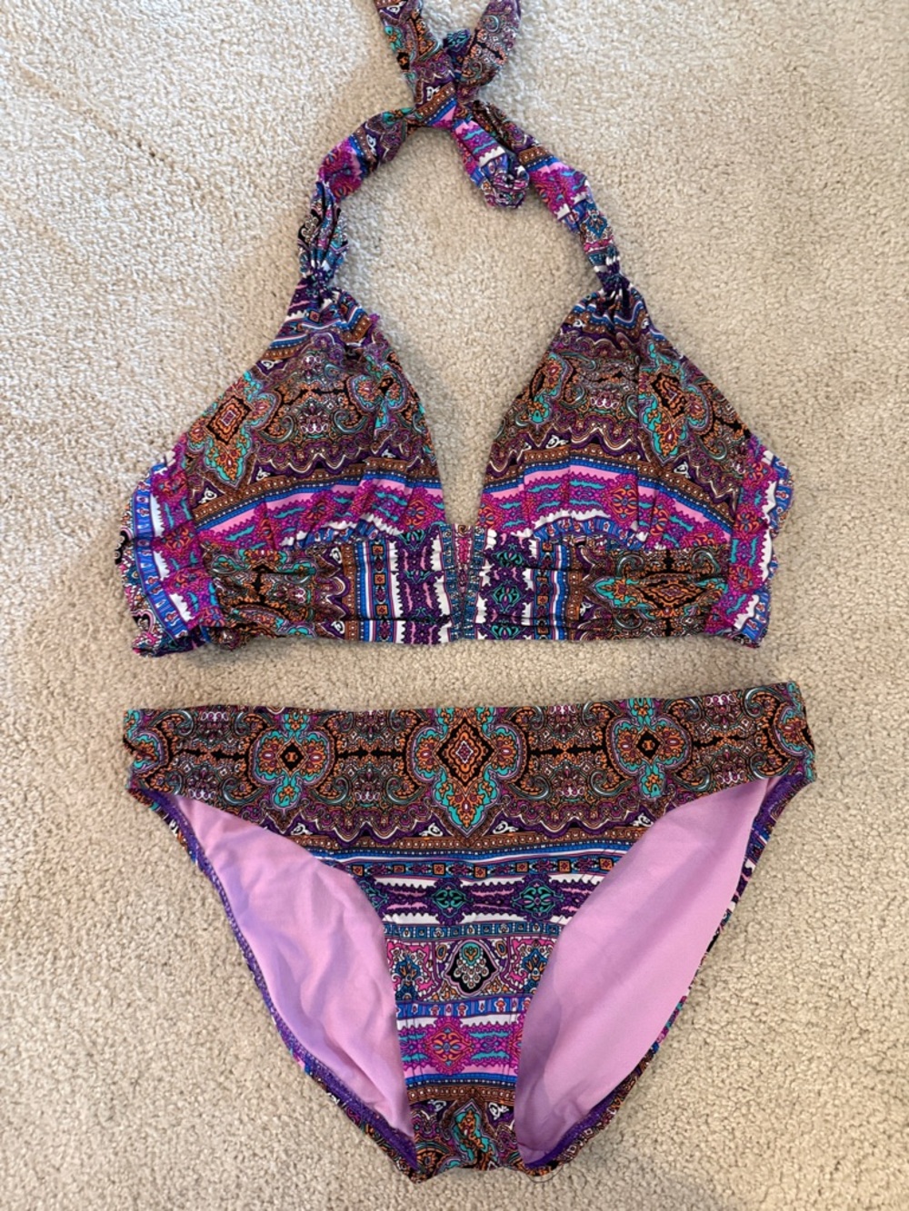 Kenneth Cole Purple Paisley Halter Bikini